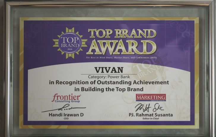 Năm 2016, thương hiệu VIVAN đạt giải THƯƠNG HIỆU HÀNG ĐẦU Indonesia